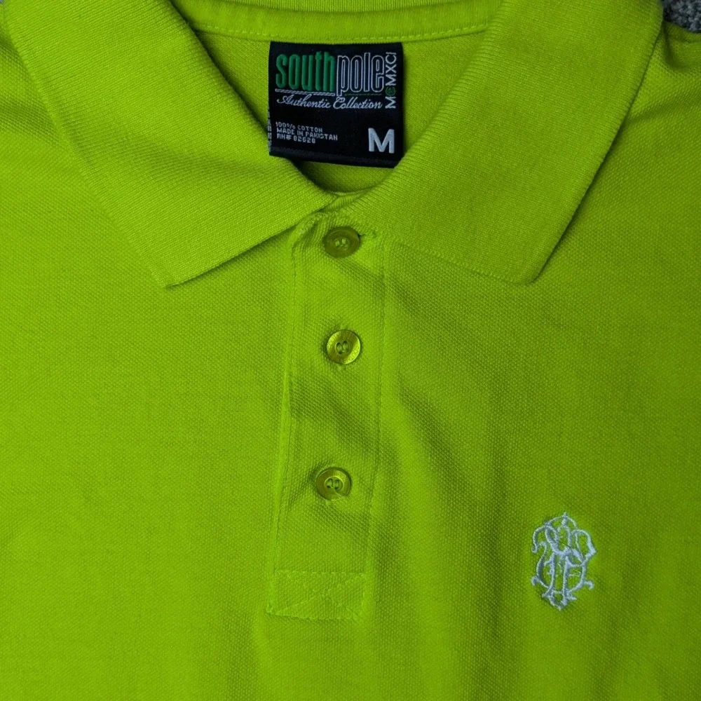 Southpole Y2K Streetwear Green Spring Preppy Polo Short Sleeve Shirt Mens Medium